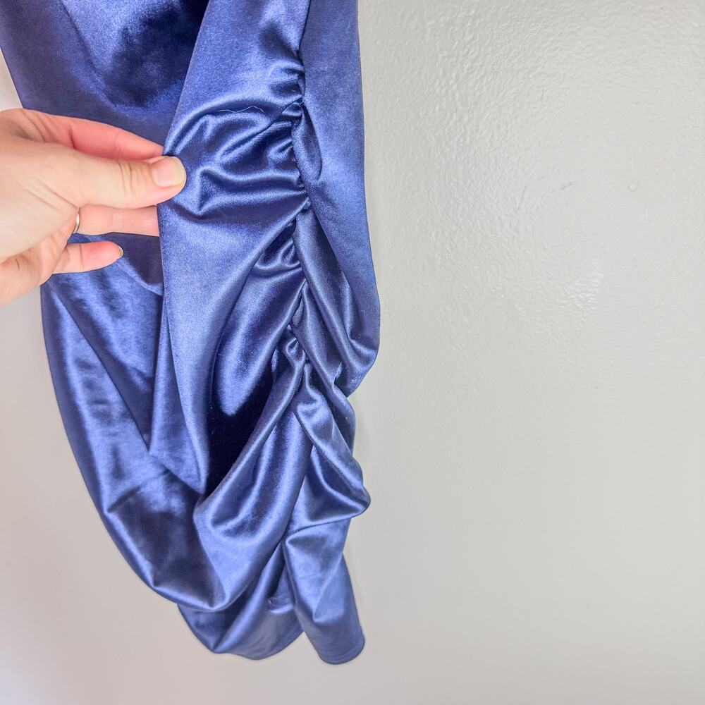 GB Gianni Bini Blue Satin One Shoulder Ruched Bodycon Mini Dress Size 7 - Picture 9 of 12